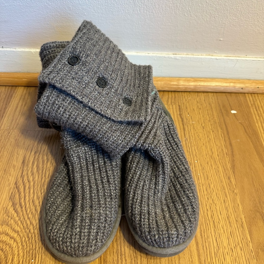 UGG Charcoal Gray Knit Cardy Boots with Button Detail Size 6